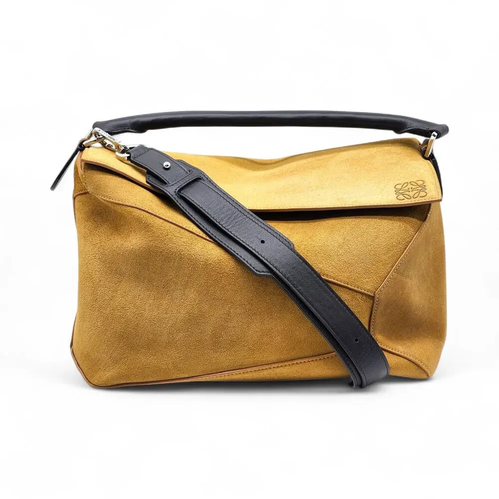 Loewe Men's Puzzle Suede Leather Shoulder Crossbody Bag in Tan - NEW